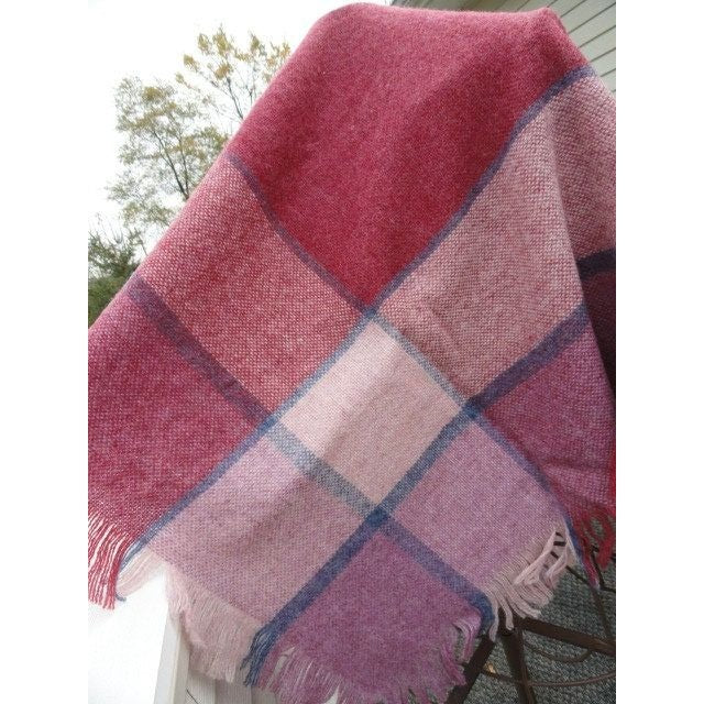 Vintage Wrap Shawl 1970’s Avoca HANDWEAVERS Pure New Wool Maroon Pink Blue Mauve Ireland