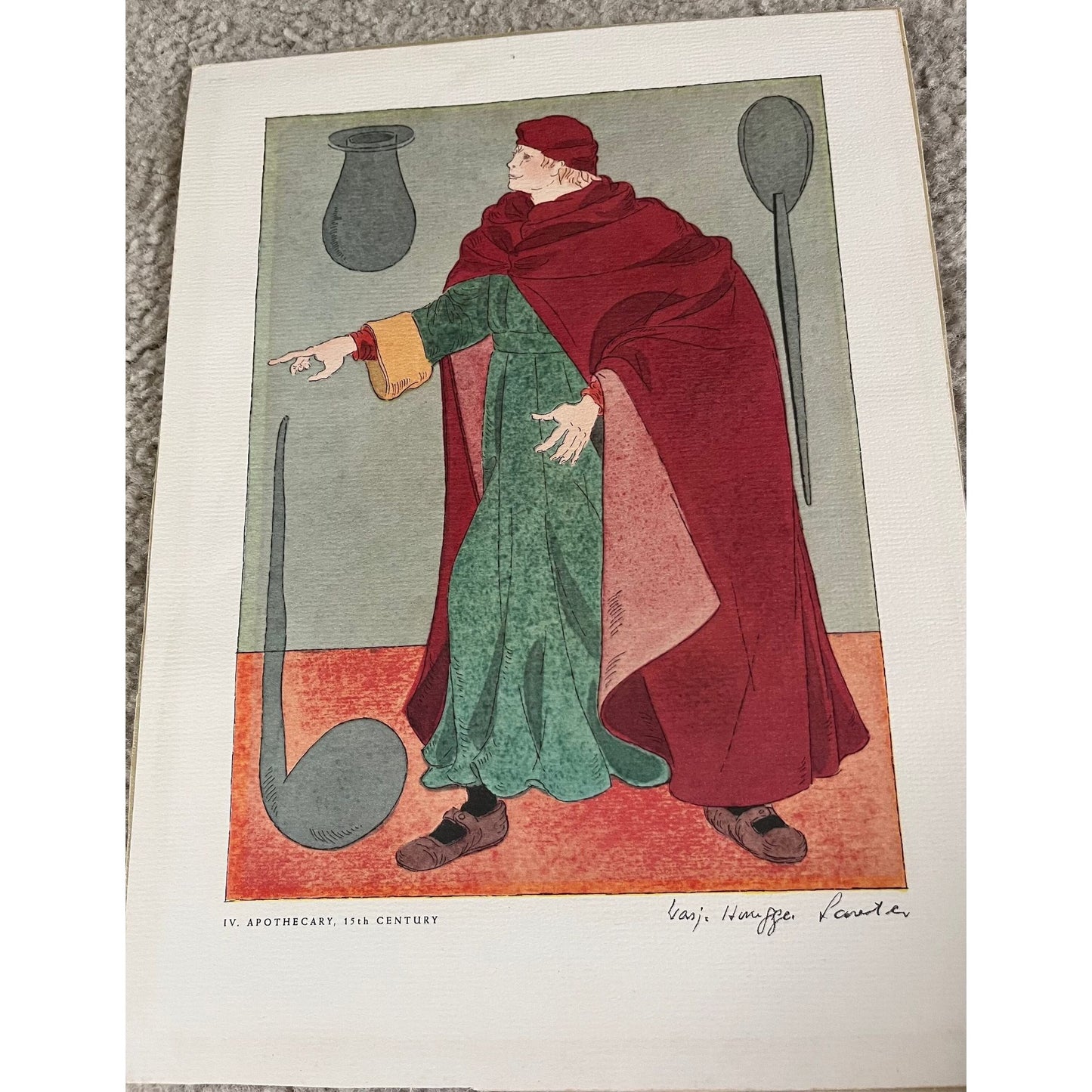 Vintage Costume Of Apothecary, 15th Century by Warja Honegger-Lavater Original Print Plate IV.