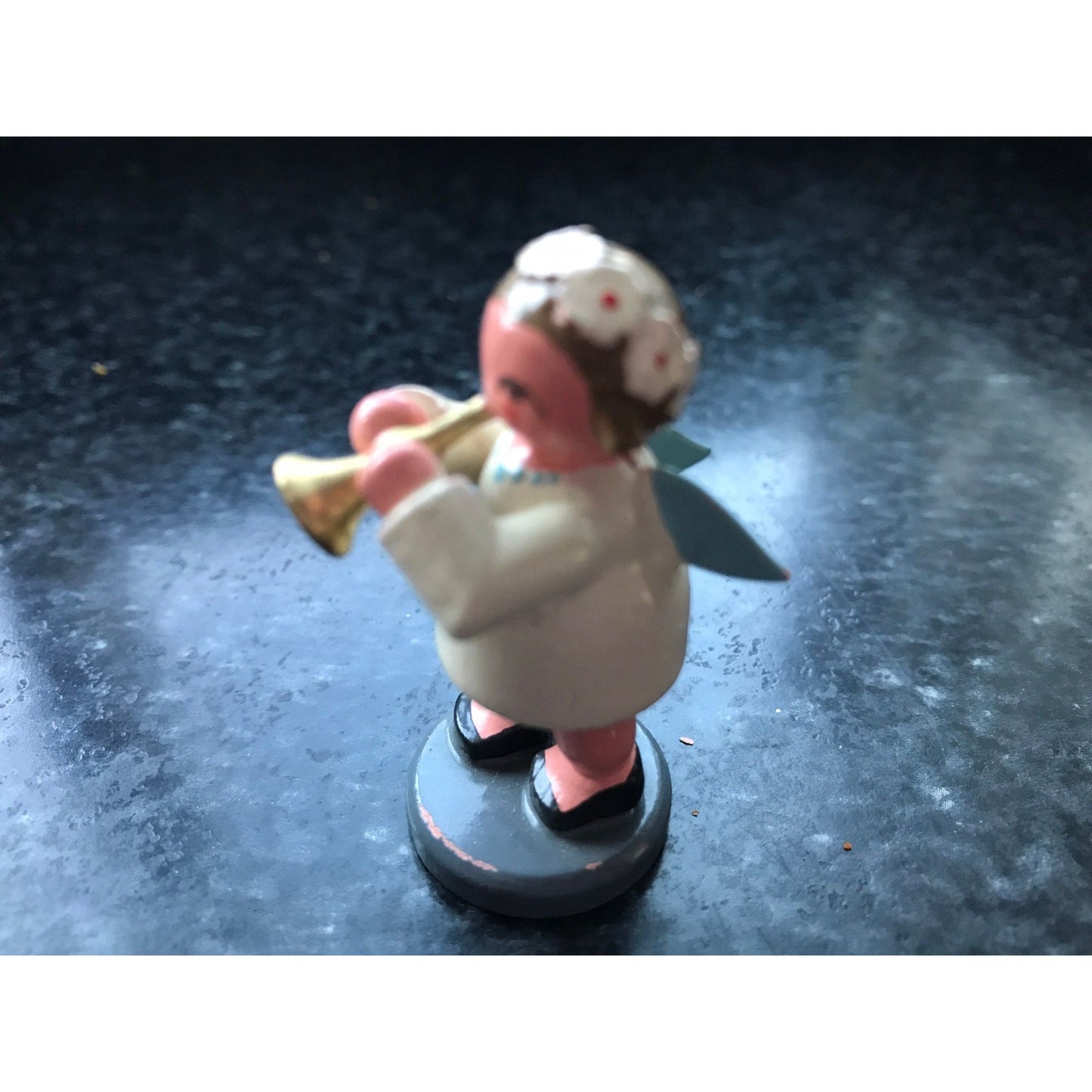 Vintage Christmas Wooden Music Angel Playing The Trumpet Erzgebirge Made In Germany Orchestra