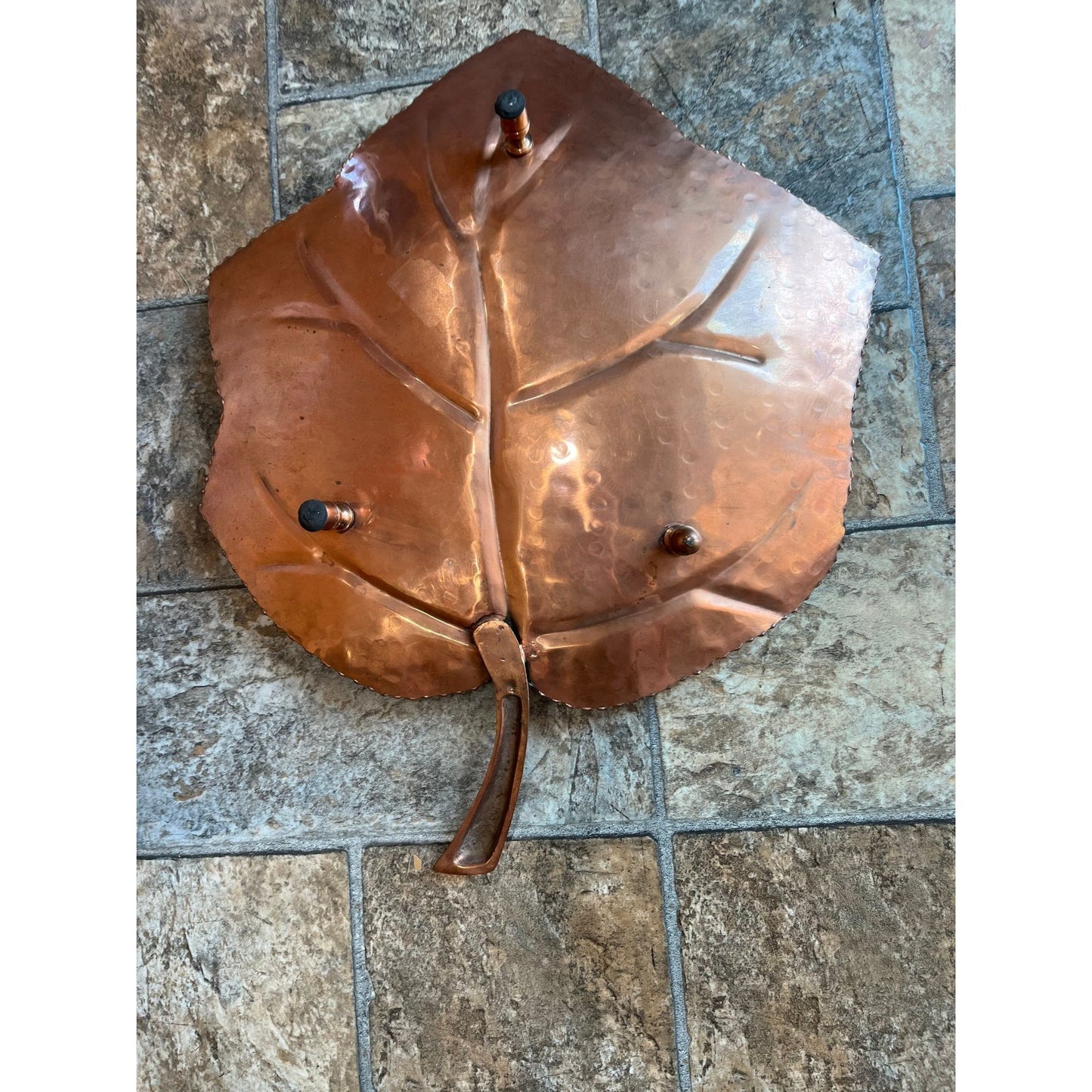 Vtg 1970's Solid Copper Maple Leaf Decorative Serving Dish Hand Hammered Textured Copper 18" x 15"