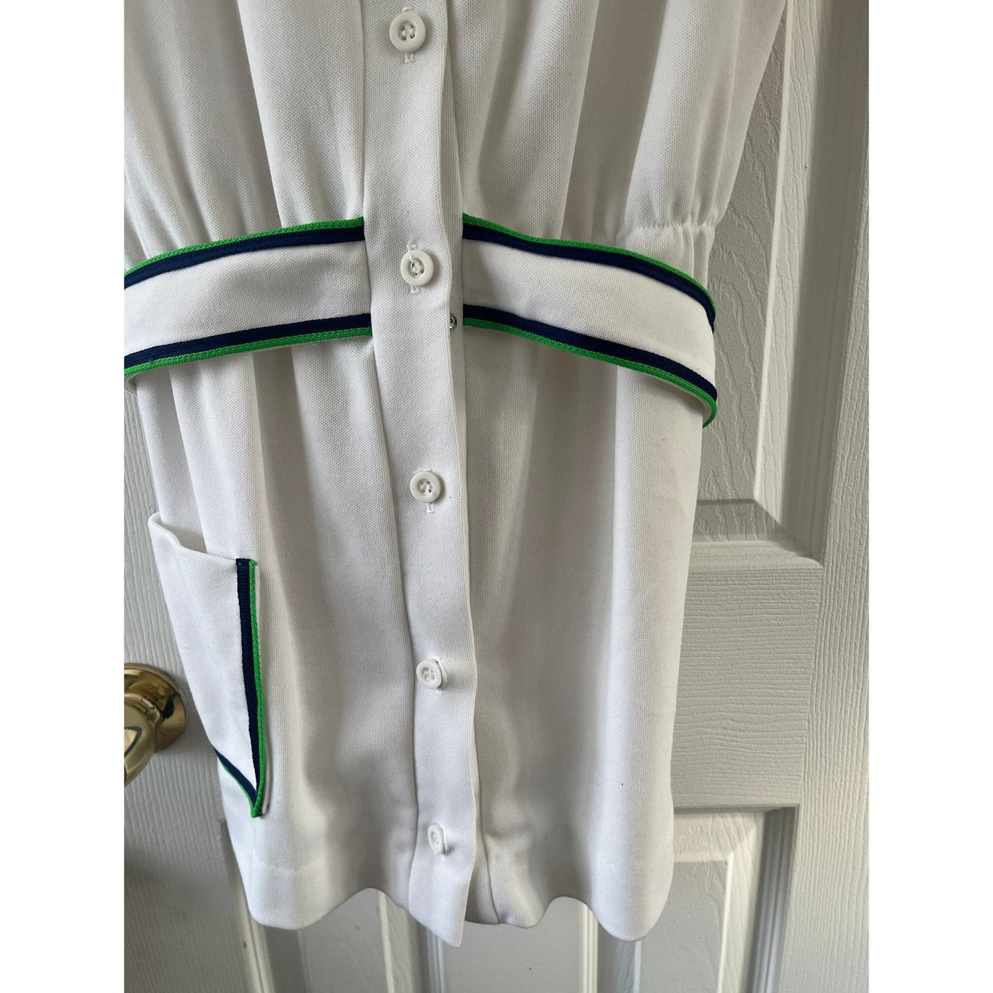 Vtg 1970's Evonne Goolagong Tennis Dress By Ginori Players Saks Fifth Avenue Size 14 White Blue Green