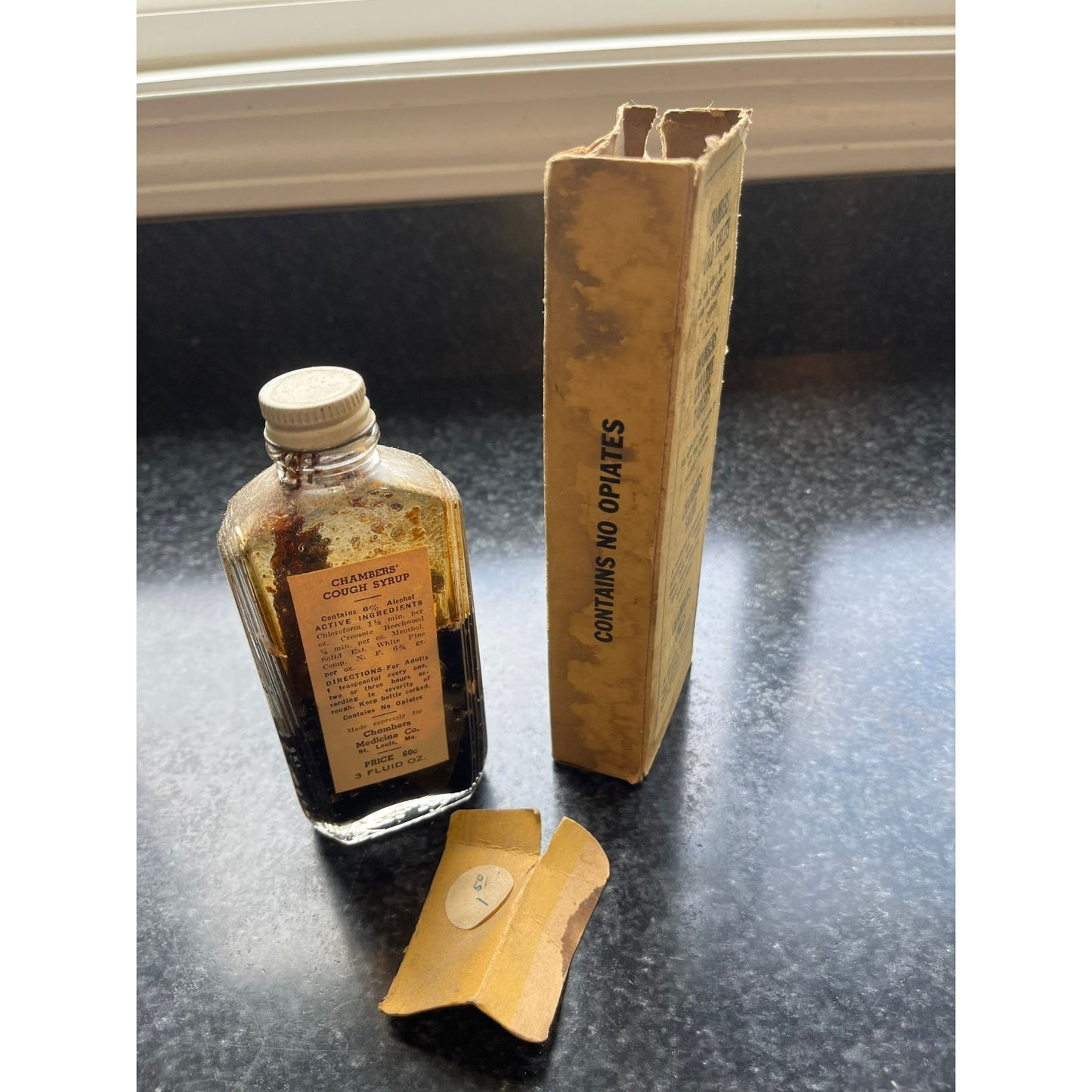 Antique Medicine CHAMBERS' Cough Syrup Original Box Antique Glass Bottle Chambers' Medicine Co. St. Louis MO