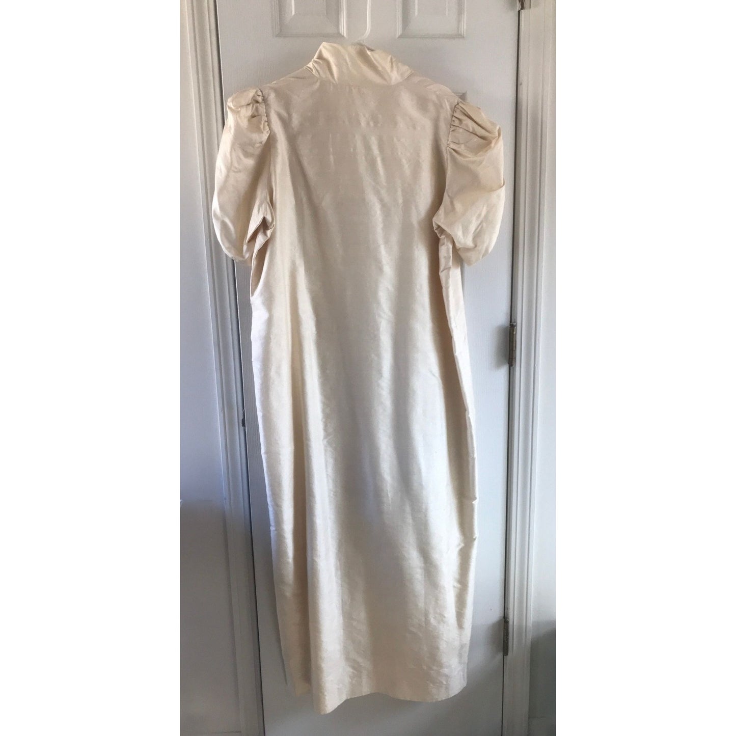 Vtg Tulip 1980’s Women’s Formal Mother Of The Bride Dress Raw Silk Handmade Ivory Front Button Closure L