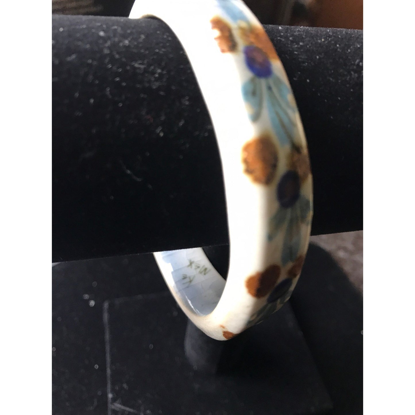 Vintage Ken Edwards 1970 Bracelet Signed KE MEX Ceramic Abstract Blue Brown Turquoise