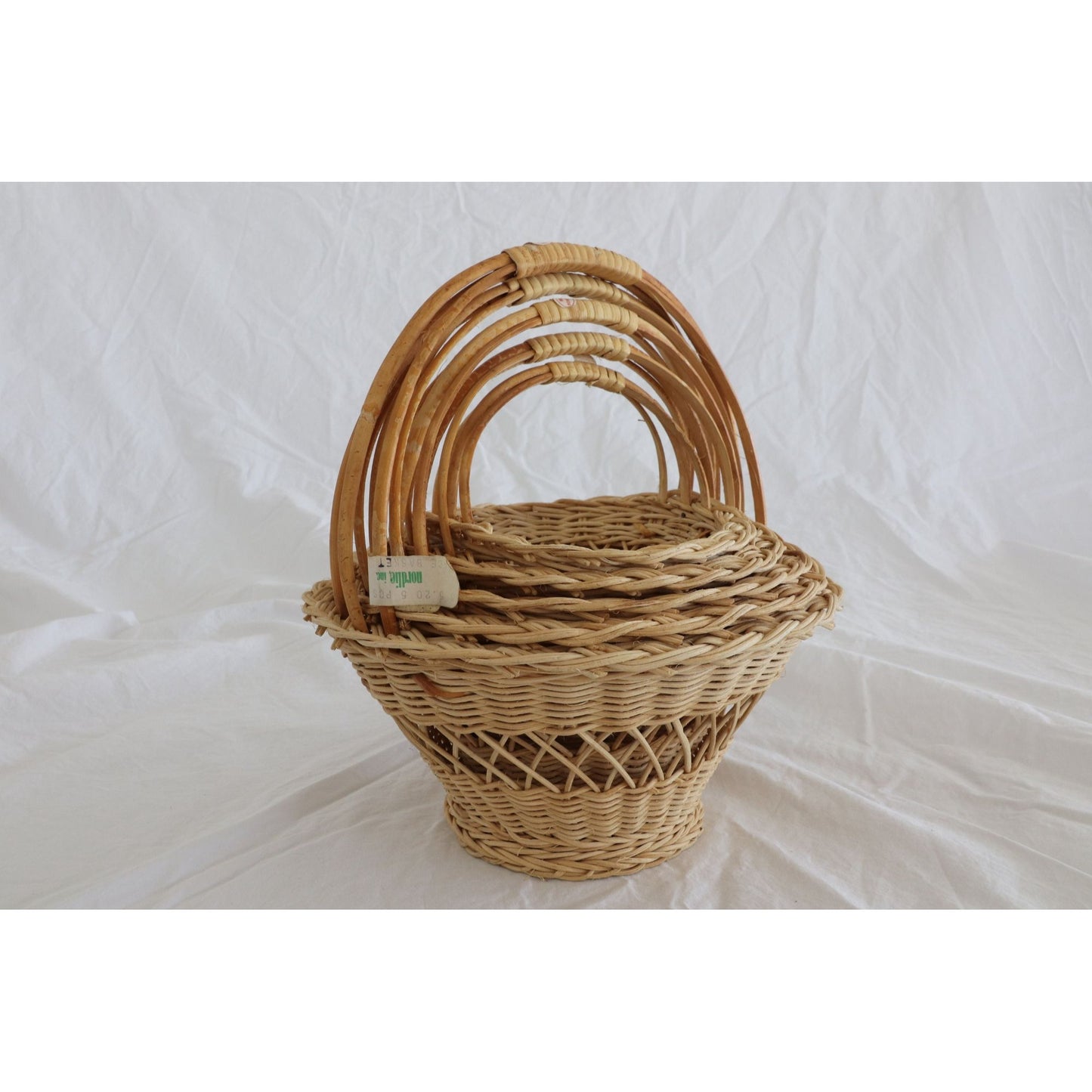 Vintage 5 Nesting Straw Baskets Handmade New With Tags Made In Hong Kong