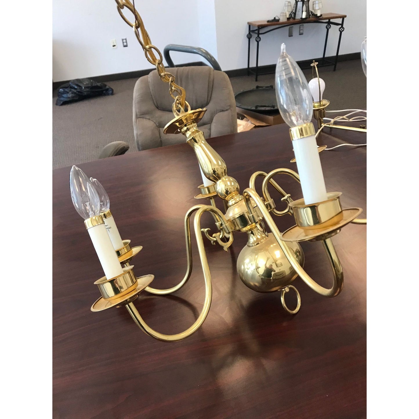 Vintage 1998 Chandelier Solid Brass Gold Ceiling Light Fixture 6 Lights