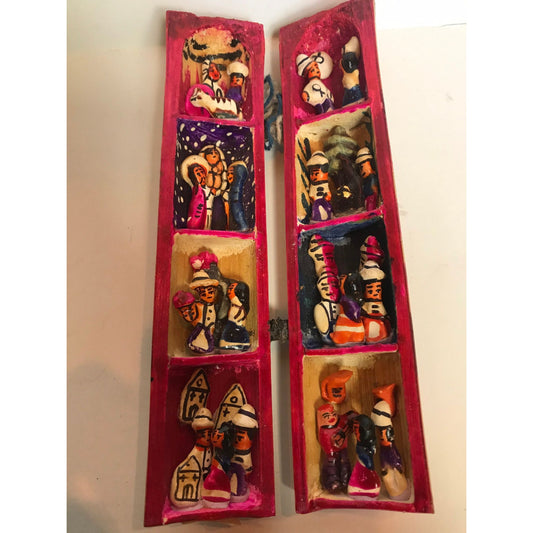 Vtg Peru Retablo Diorama Peruvian Folk Art Wood Folding Tube Handmade Collectible Wood Leather Ceramic Yarn Nativity Guitar