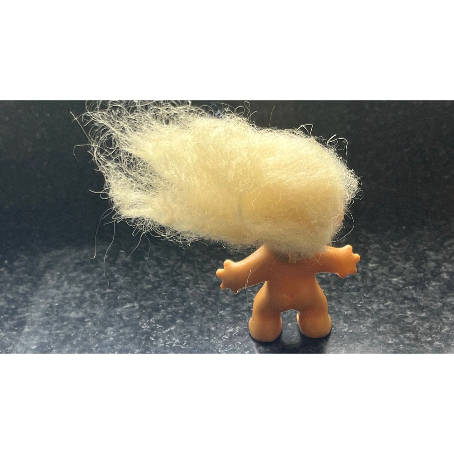 Vtg 1960's Rootie Tab Neck 3” Troll Doll with White Hair and Bulgy Orange Eyes Handmade Orange Dress With Heart