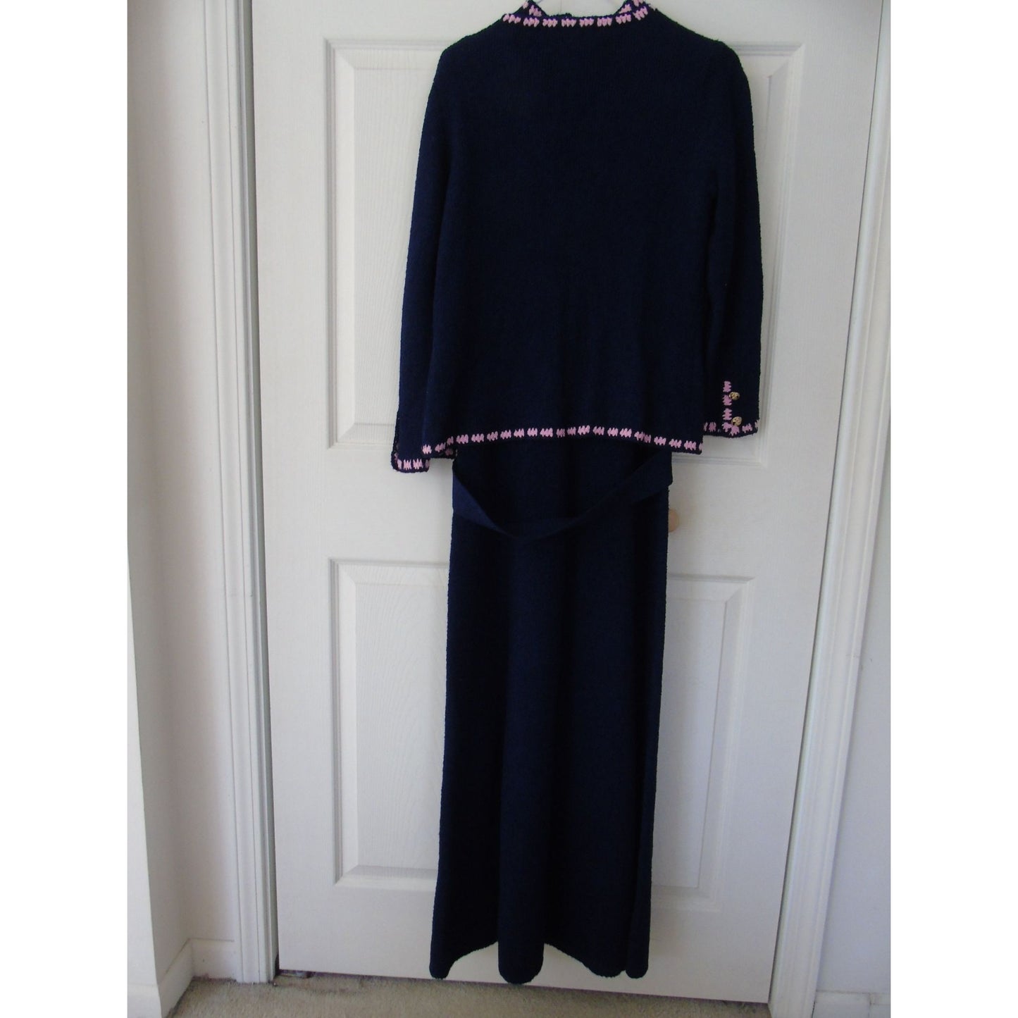 Vintage 1970's Maxi Suit St. John Knits Saks Fifth Avenue Navy & Pink 3 Piece Size Medium