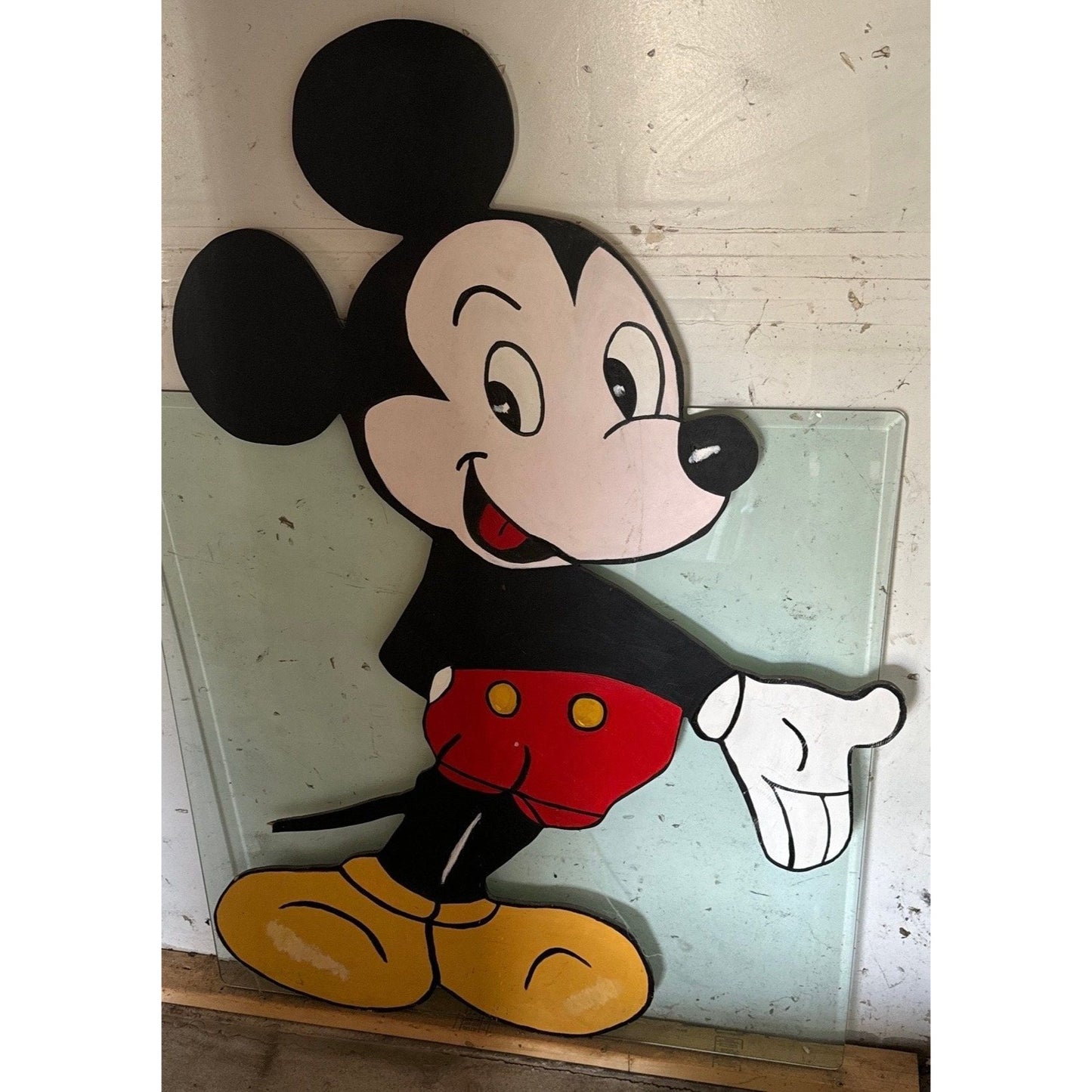 Vintage 1986 Life Size Mickey Mouse Wooden Sculpture Wall Hanging 5 Feet Tall Handmade Hand Painted One Of A KInd