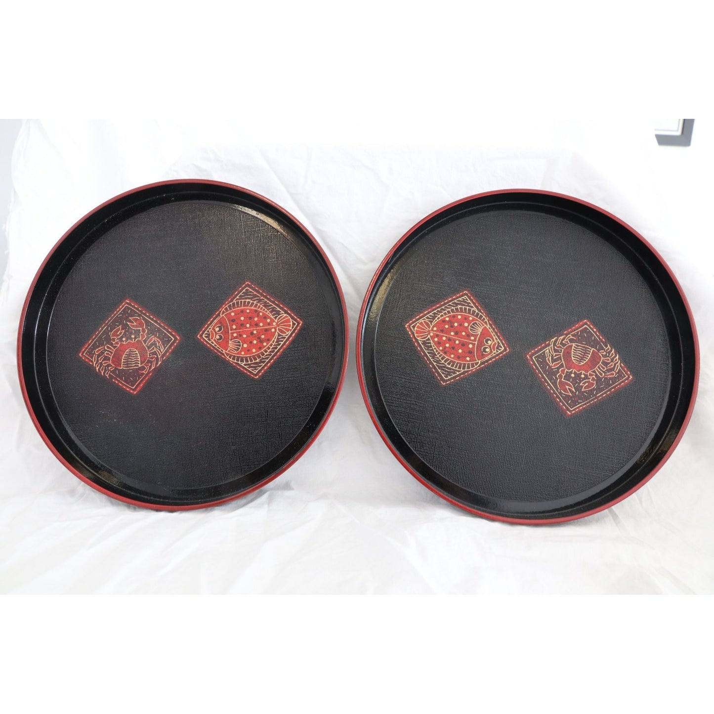 Crab Fish Decorative Serving Trays Lacquerware Made In Japan No Label