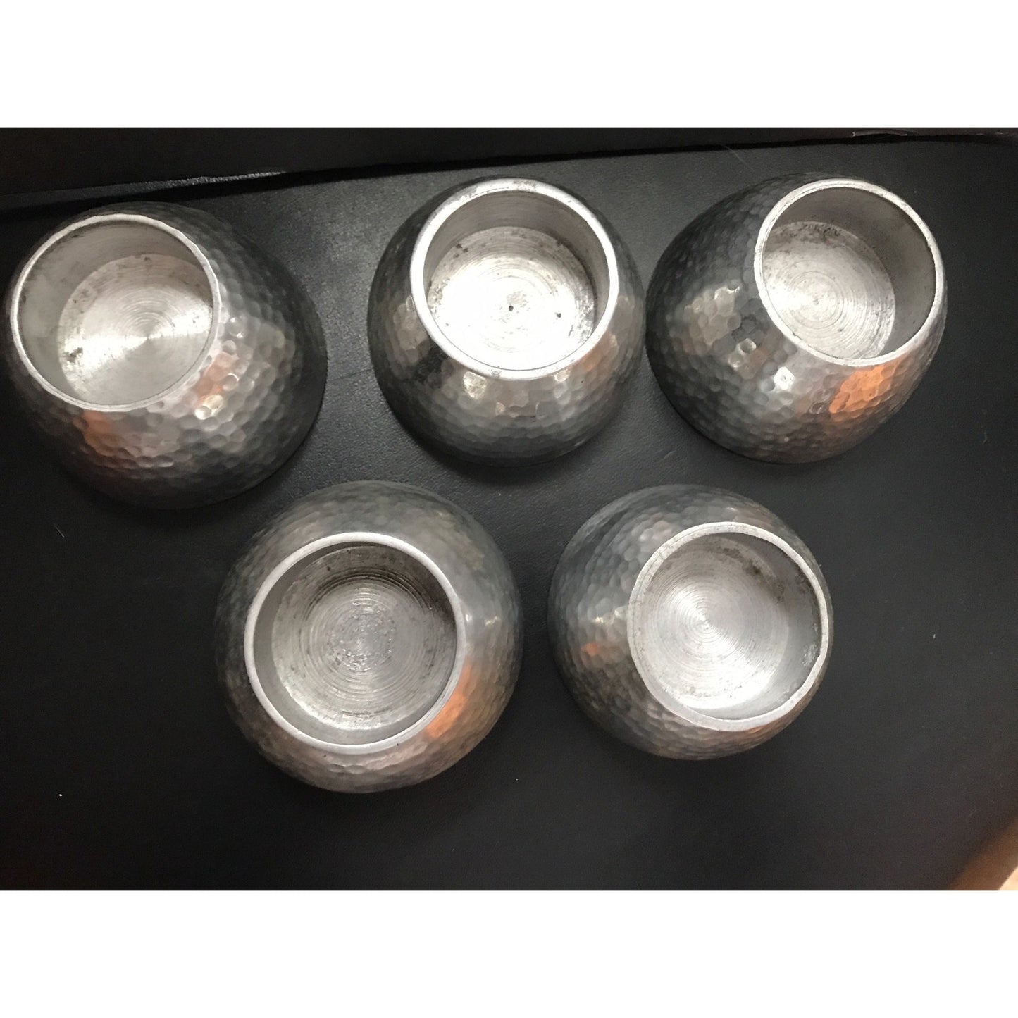 Vintage Pewter Votive Candle Holders Hammered Round Made in India Set Of 5