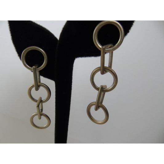 Vintage DKNY Earrings Pierced Circle Rectangle Dangle 2 3/4" Base Metal Earrings