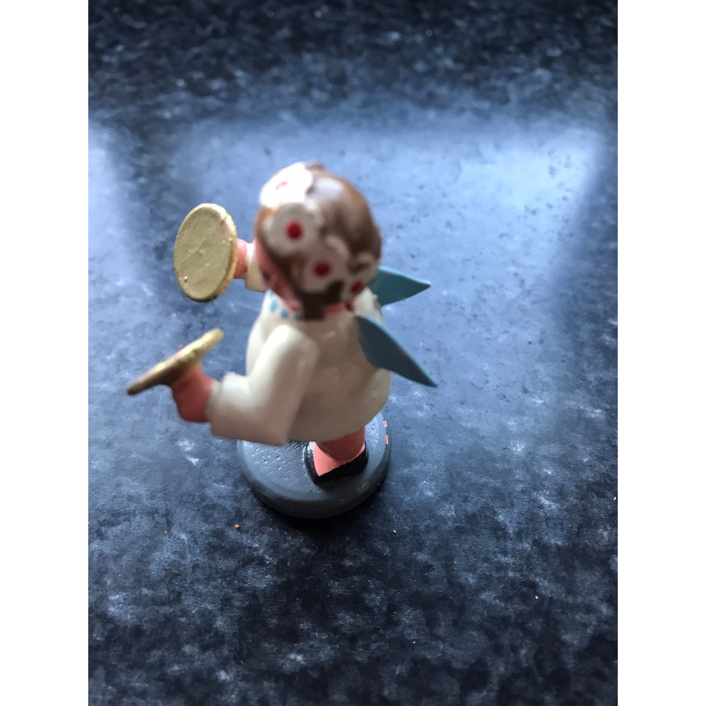 Vintage Christmas Wooden Music Angel Playing The Cymbals Erzgebirge Made In Germany Orchestra