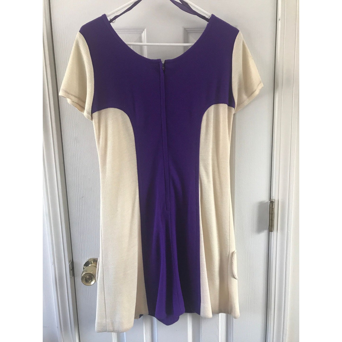 Vtg 1970's Mod Purple And White Lace Up Dress A Go Go Two Small Pockets Size 9