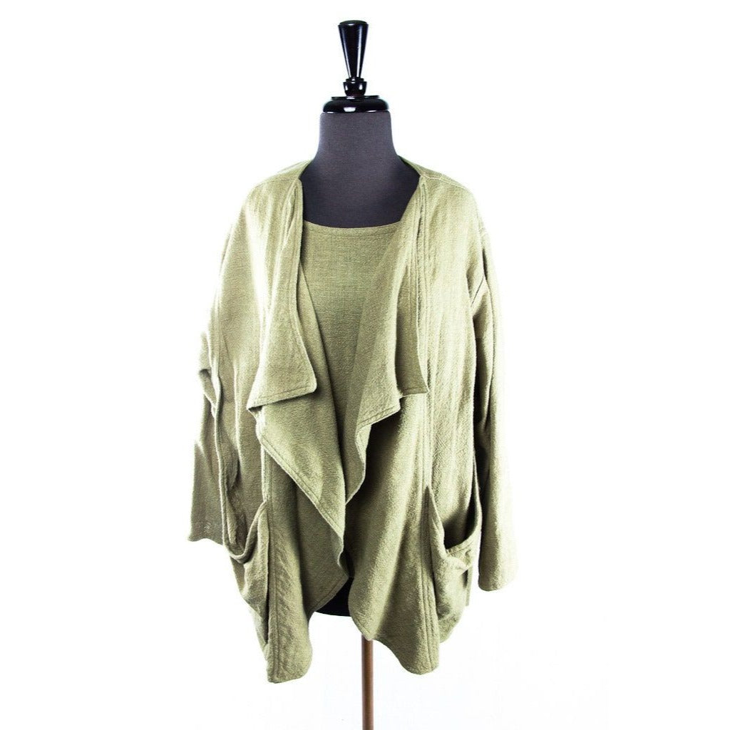 Vtg 1970's Sangam Imports Moss Green Top & Matching Jacket Made In India Size L 100% Cotton