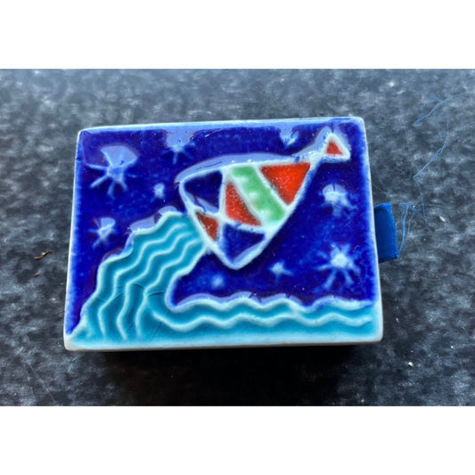 Vintage Creazioni Luciano Made In Italy Salerno Colorful Handmade Tile Aquarius Zodiac Matchbox 2" x 1 1/2"