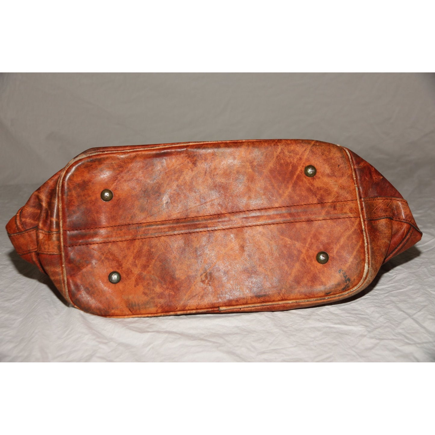 Vintage 1970's Handmade Cowhide Leather Duffle Bag Luggage Made In Argentina Shoulder Strap