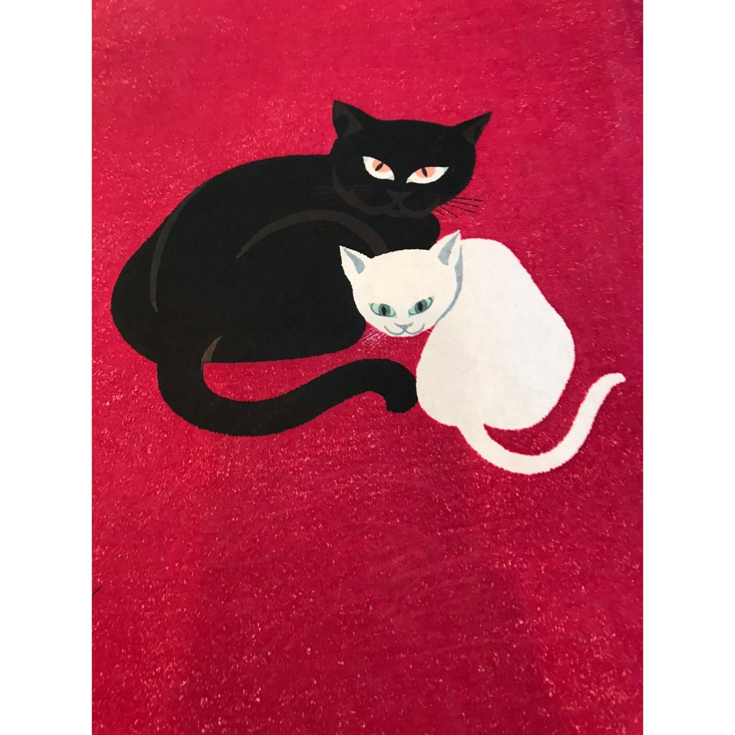 Black Cat and White Cat By Nagai Iku (1930 -) Original Woodblock Print Published By Kyoto Hanga-in in 1960’s