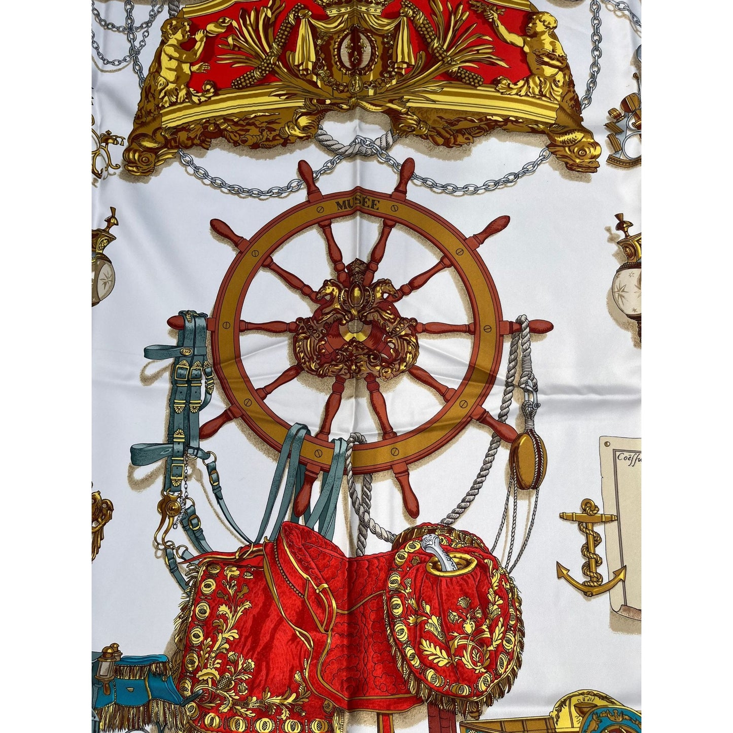 Vintage 1986 Hermes Paris Scarf, Musee Bateau a Vapeur de JOUFFROY D'ABBANS 1764, Signed LEDOUX