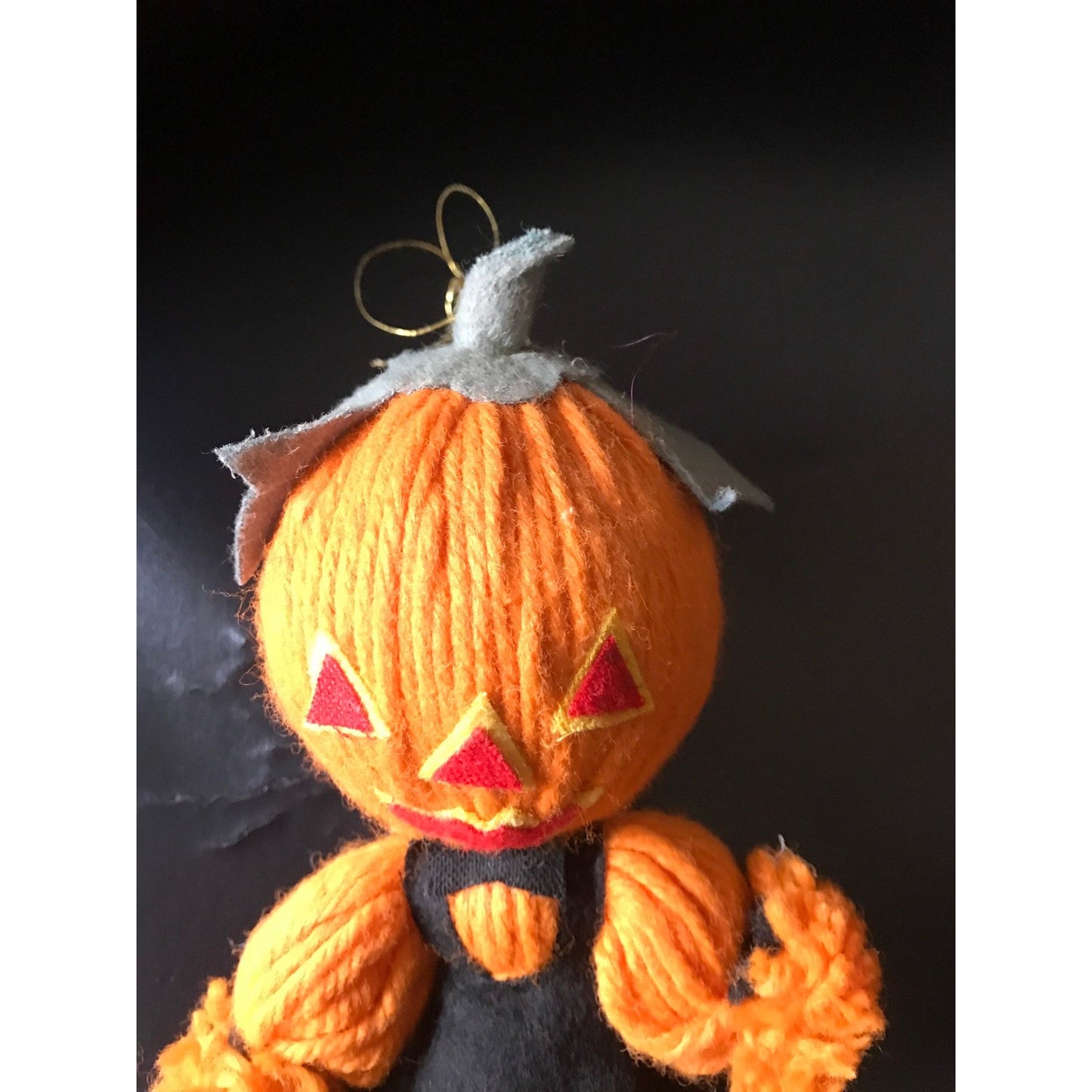 Vintage 1960's Handmade Pumpkin Halloween Doll Made In Japan Original Label Gold Thread Tag For Hanging