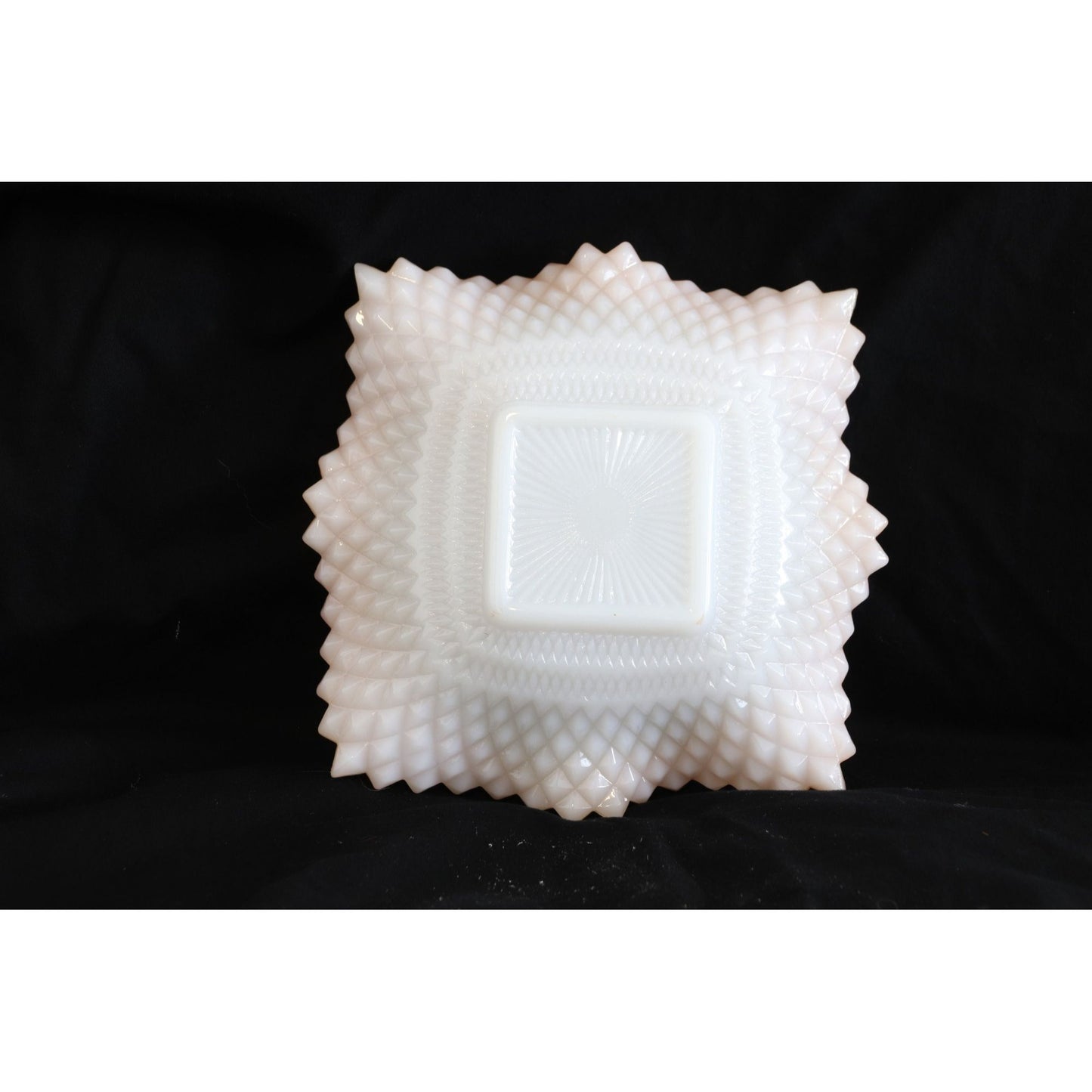 Vintage Milk Glass Hobnail Diamond Shape Candy Trinket Dish Pearl Essence White & Orange