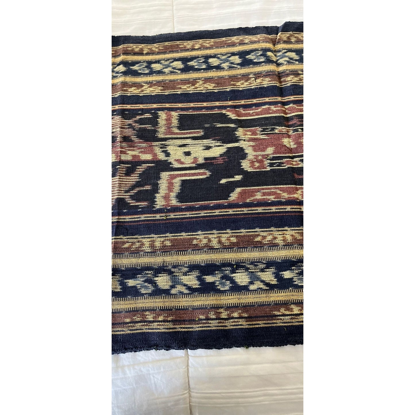 Vintage Museum Quality Sumba Ikat Wall Hanging Natural Dyes Tribal Figures Indonesia Hand Twisted Fringe Blues Browns