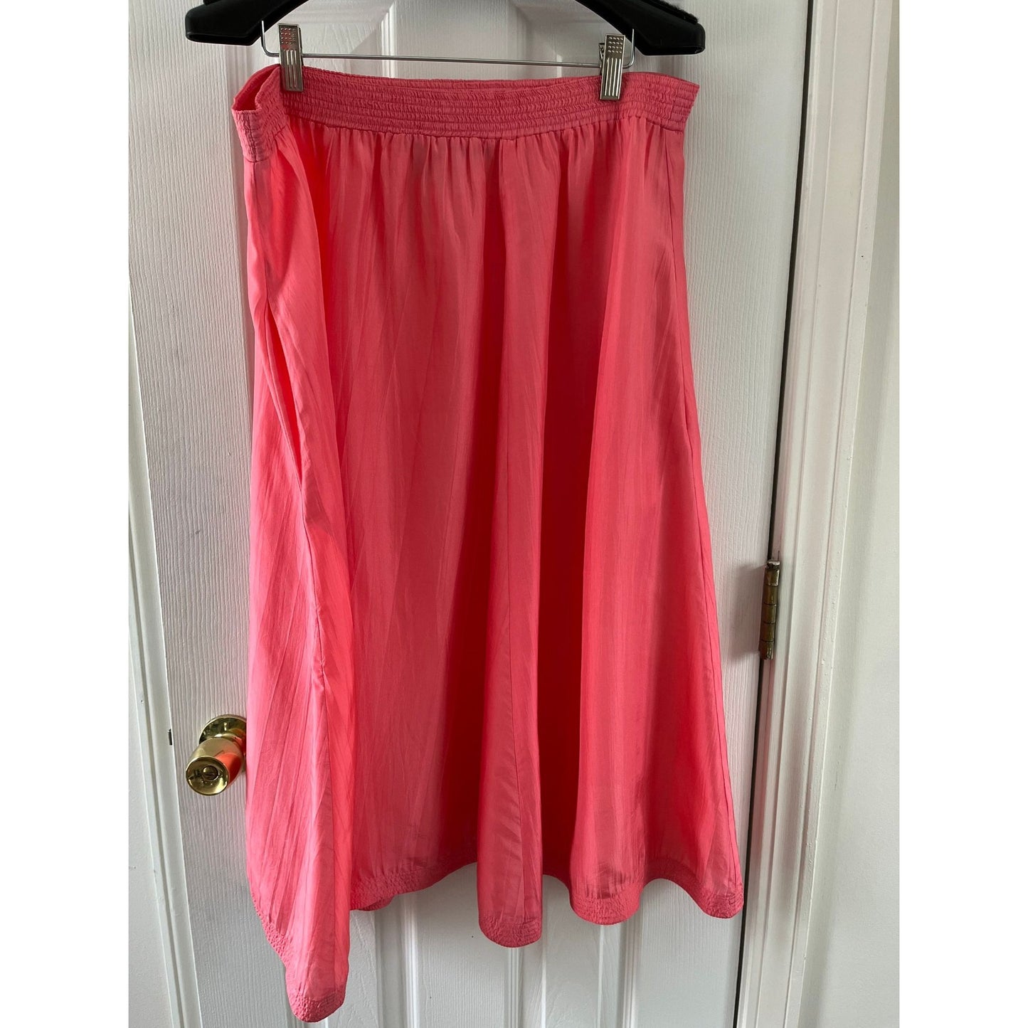 Vtg 1980's Stewart Sport By eStewart Peach Full Maxi Skirt Saks Fifth Avenue Washable Silk  L Wide Waist Band