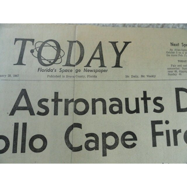 Vintage Original TODAY Florida‘s Space Age Newspaper January 27 1967 Apollo 1 Fire