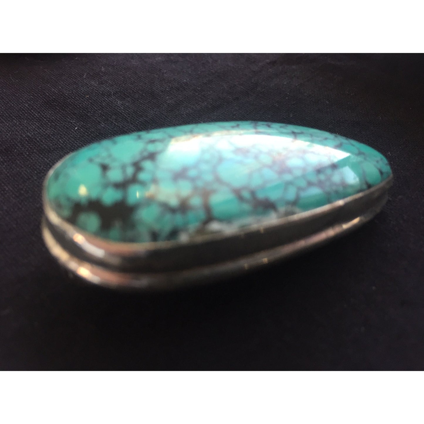 Vintage Turquoise Pendant Free Form In Sterling Silver Stamped 925 Large Back Hook Bail