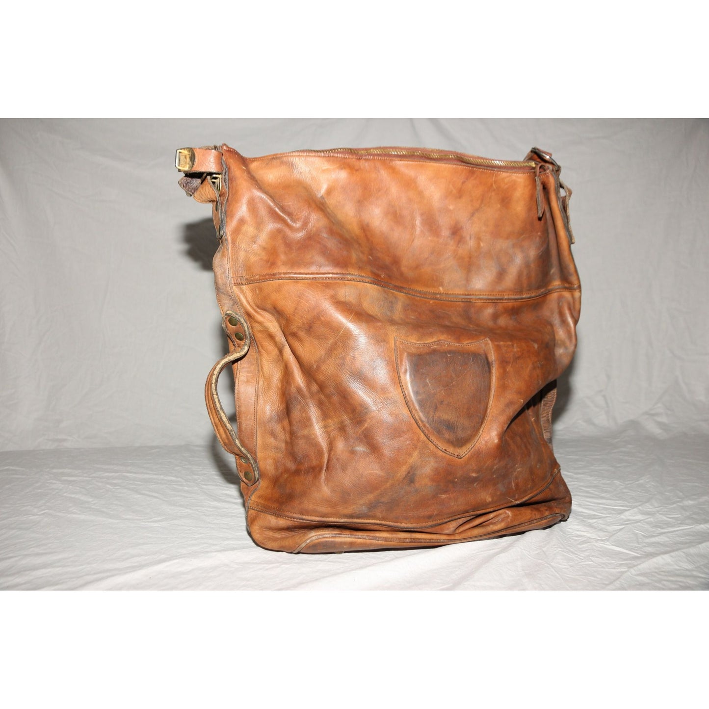 Vintage 1970's Handmade Cowhide Leather Duffle Bag Luggage Made In Argentina Shoulder Strap Brown