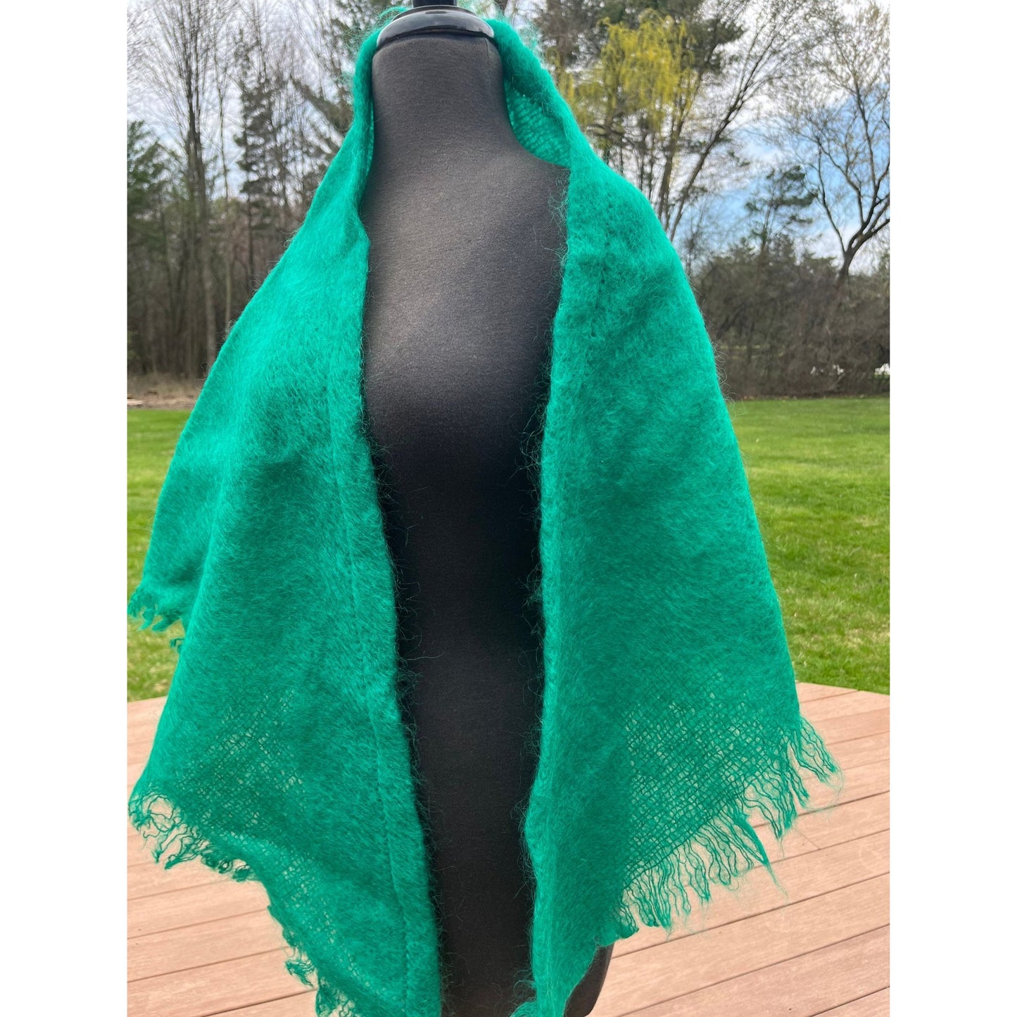 Vintage Wrap Shawl 1960’s THE SCOTCH HOUSE Deep Green Triangle Mohair Wool Scotland