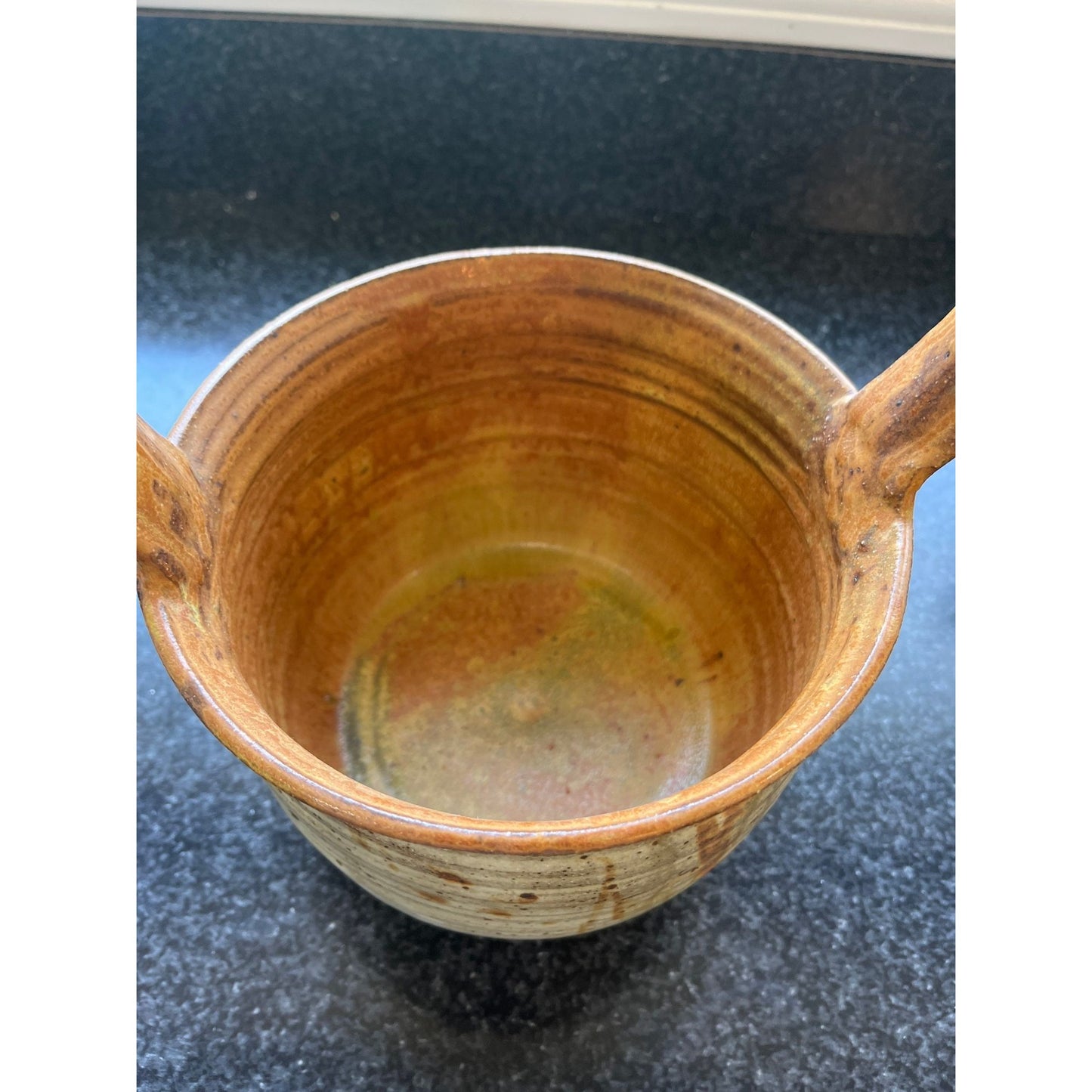 Vtg Handmade Art Fine Pottery Ceramic Basket Ribbed Glazed Beige Brown Signed By Artist NAHLER Barbara Nahler