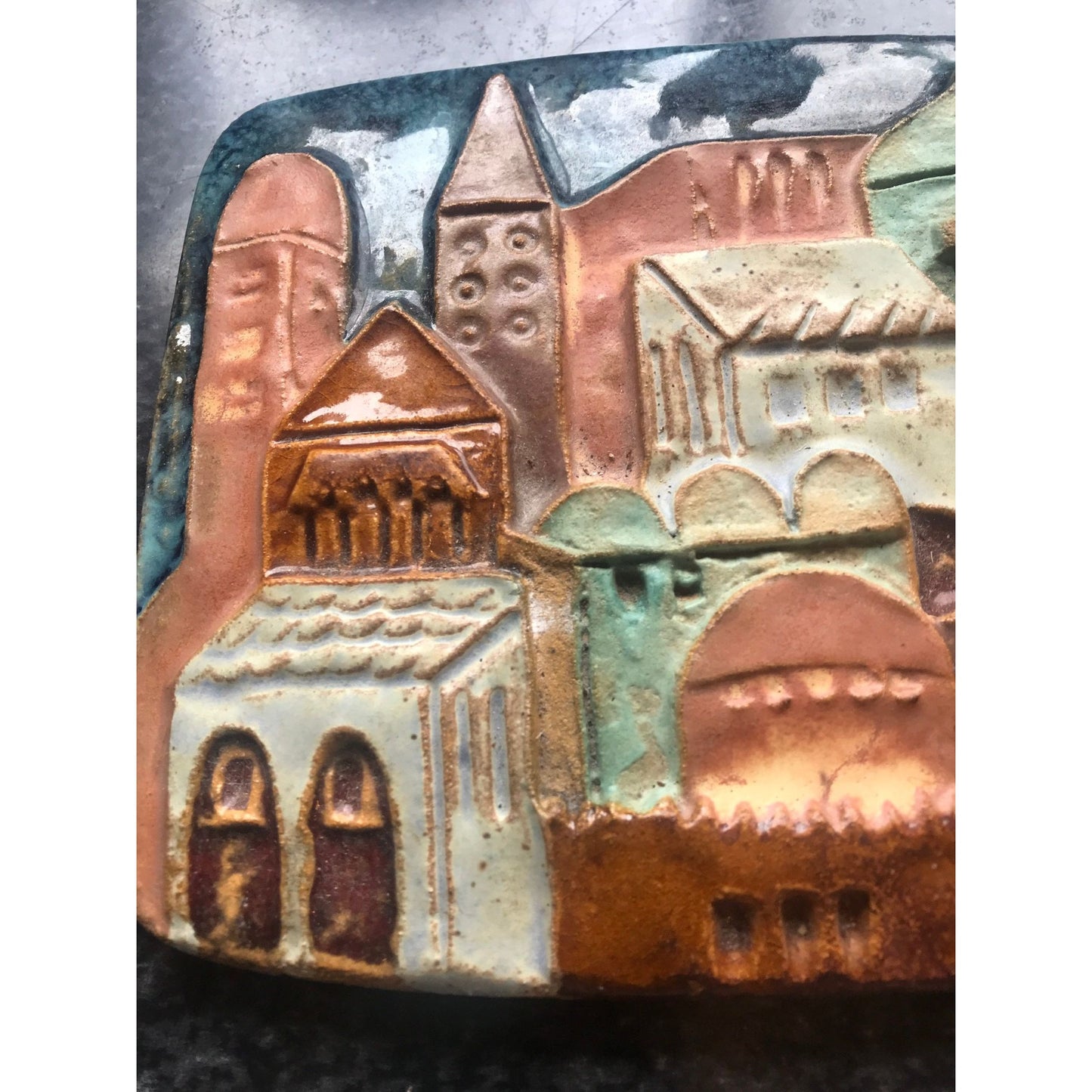 Vtg Handmade glazed ceramic Ruth Factor (Faktorowicz) ceramic tile "The City Of Jerusalem"