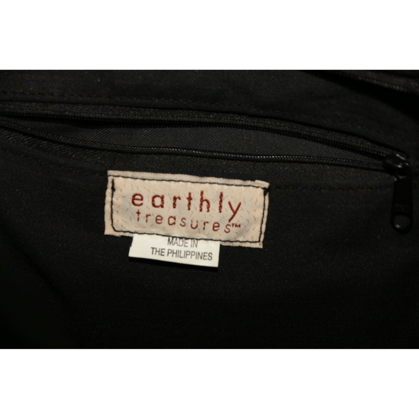 Vintage Earthly Treasures Black Cotton Tote Shoulder Bag Hemp Base