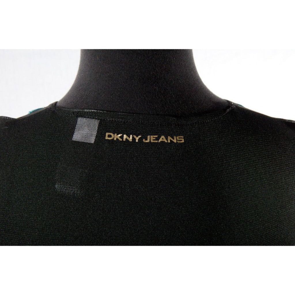 Vintage 1980's Women’s DKNY Sheer Blouse Jeans 100% Nylon Mirror Embroidered Black XS India NWOT