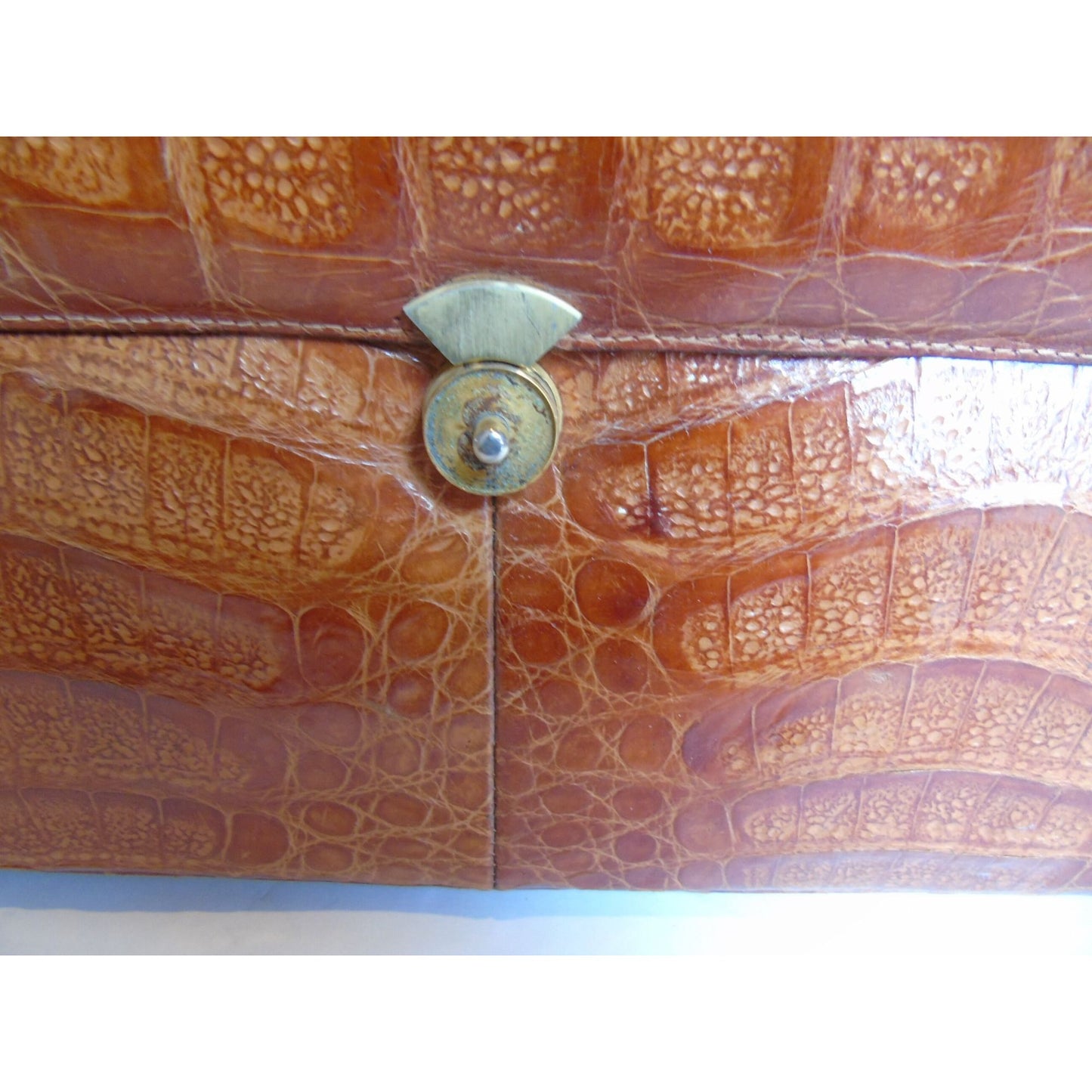 Vintage 1960's Genuine Alligator Handbag Brass Hardware Handmade In Florida