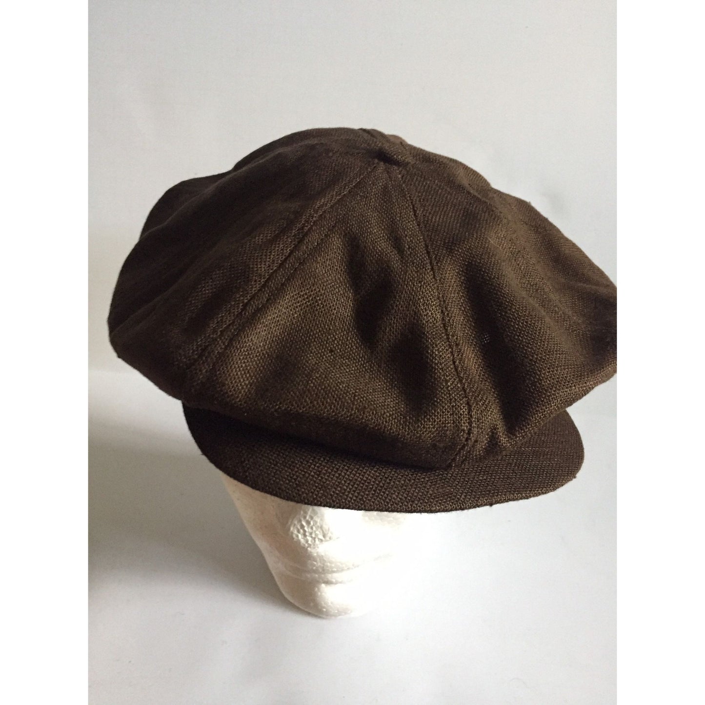 Vintage Newsboy Cap Hat Gramercy 1960's Linen Brown With Paper Union Tag 7 1/8