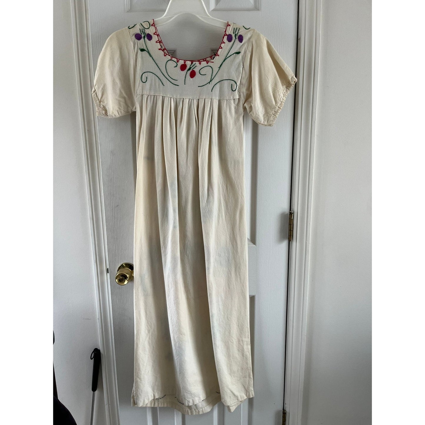 Vintage 1970's Handmade Hand Embroidered Maxi Dress Wedding Dress One Of A Kind Tlaquepaque Mexico Size Small