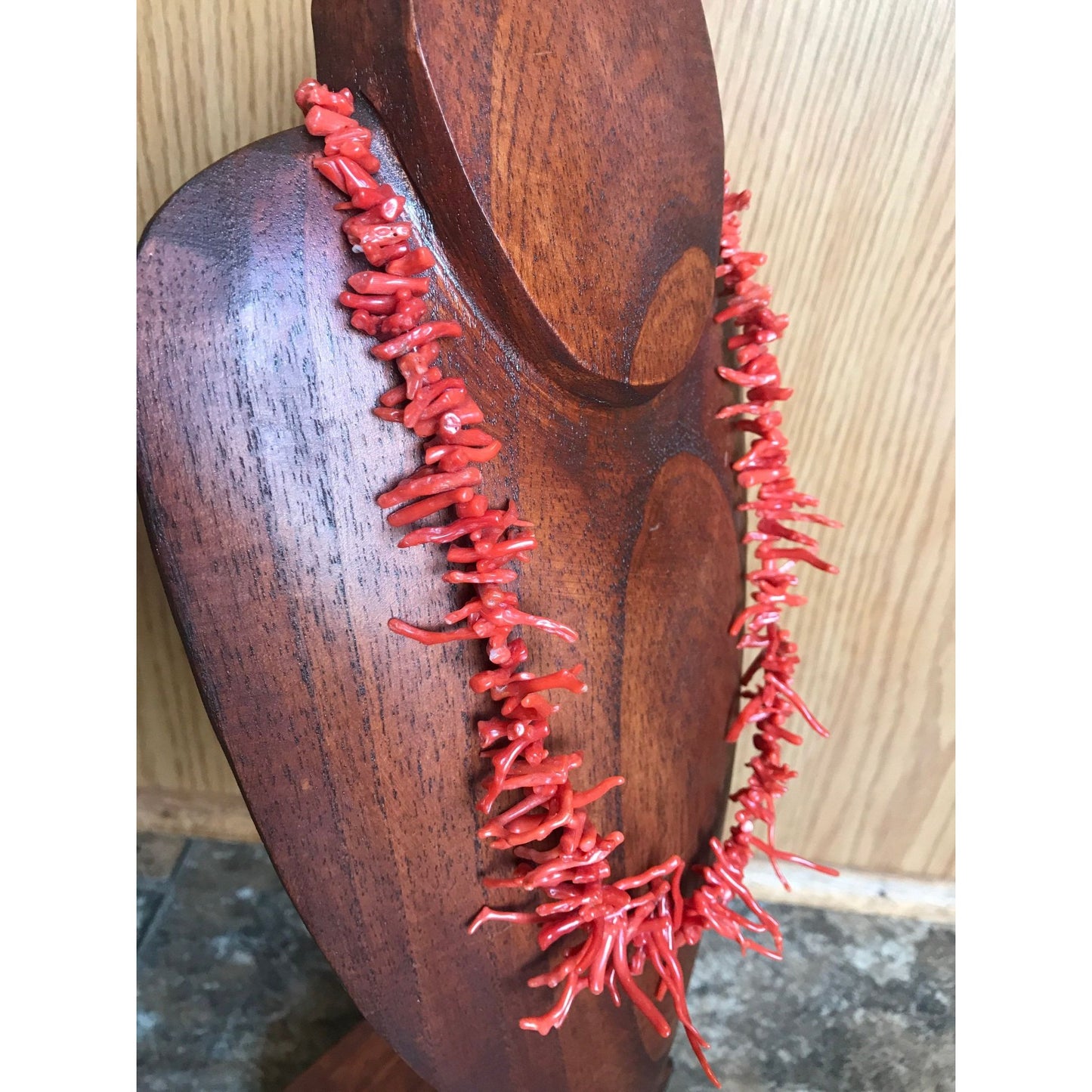 Vtg 1970's Natural Red Coral Branch Necklace Sterling Silver Beads & Silver Tone Spring Ring Clasp