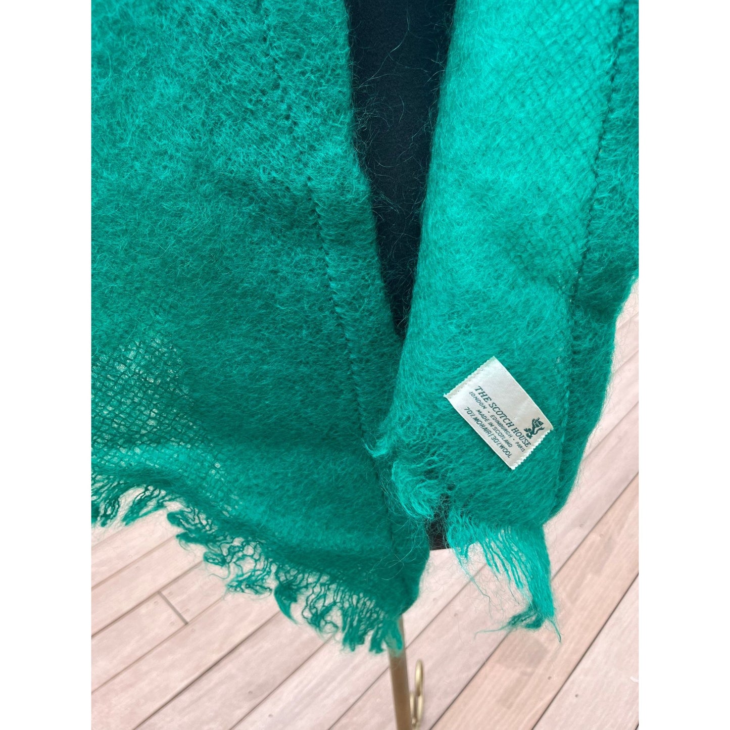 Vintage Wrap Shawl 1960’s THE SCOTCH HOUSE Deep Green Triangle Mohair Wool Scotland