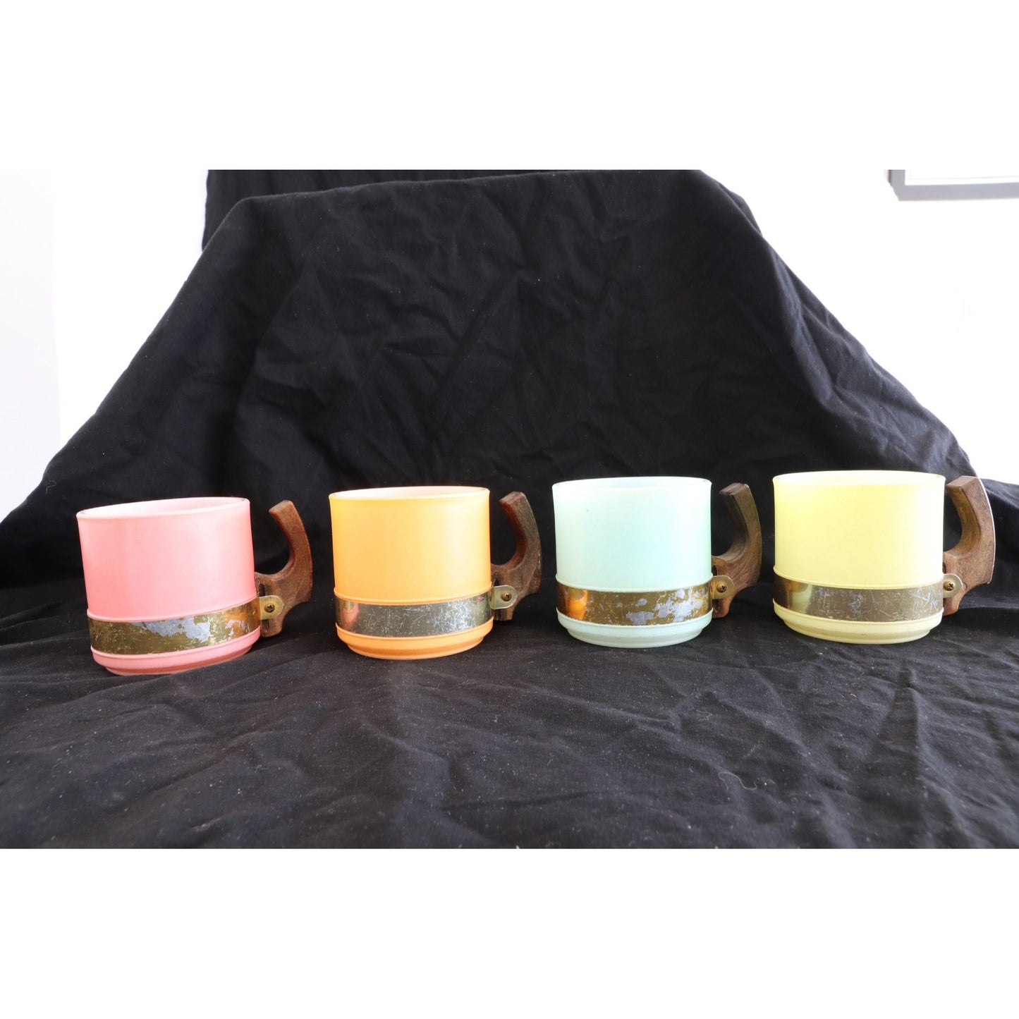 Vintage Siesta Ware Glass Coffee Mugs Set of 4 Orange Blue Pink Yellow