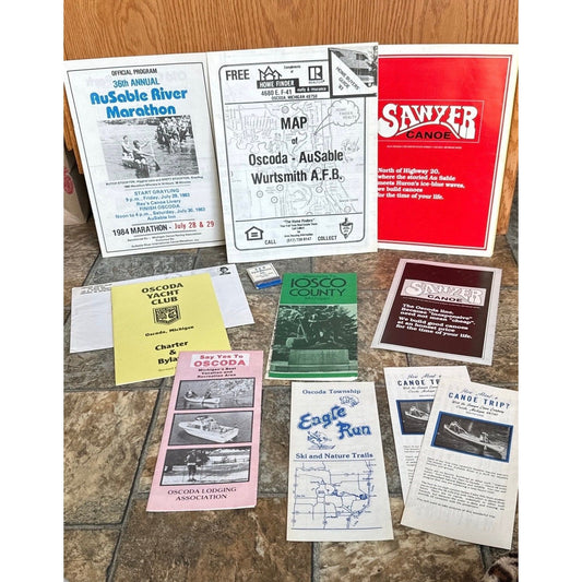 Vintage Oscoda Michigan Collection Of Ephemera 1970's-80's Era Sawyer Canoe Maps Wurtmith Air Force Base AuSable Canoe Race