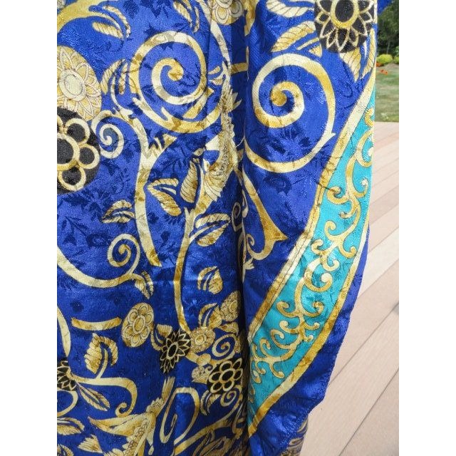 Vintage Women's SANTE Maxi Kaftan Dress Paisley Jacquard Pattern Feather Motif Blue Gold One Size