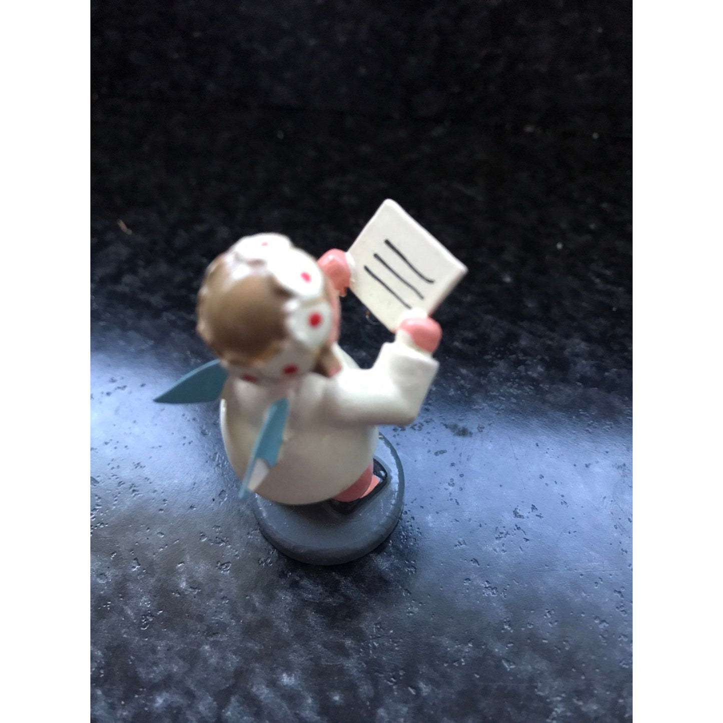 Vintage Christmas Wooden Angel Singing With Sheet Music In Her Hands Erzgebirge Made In Germany