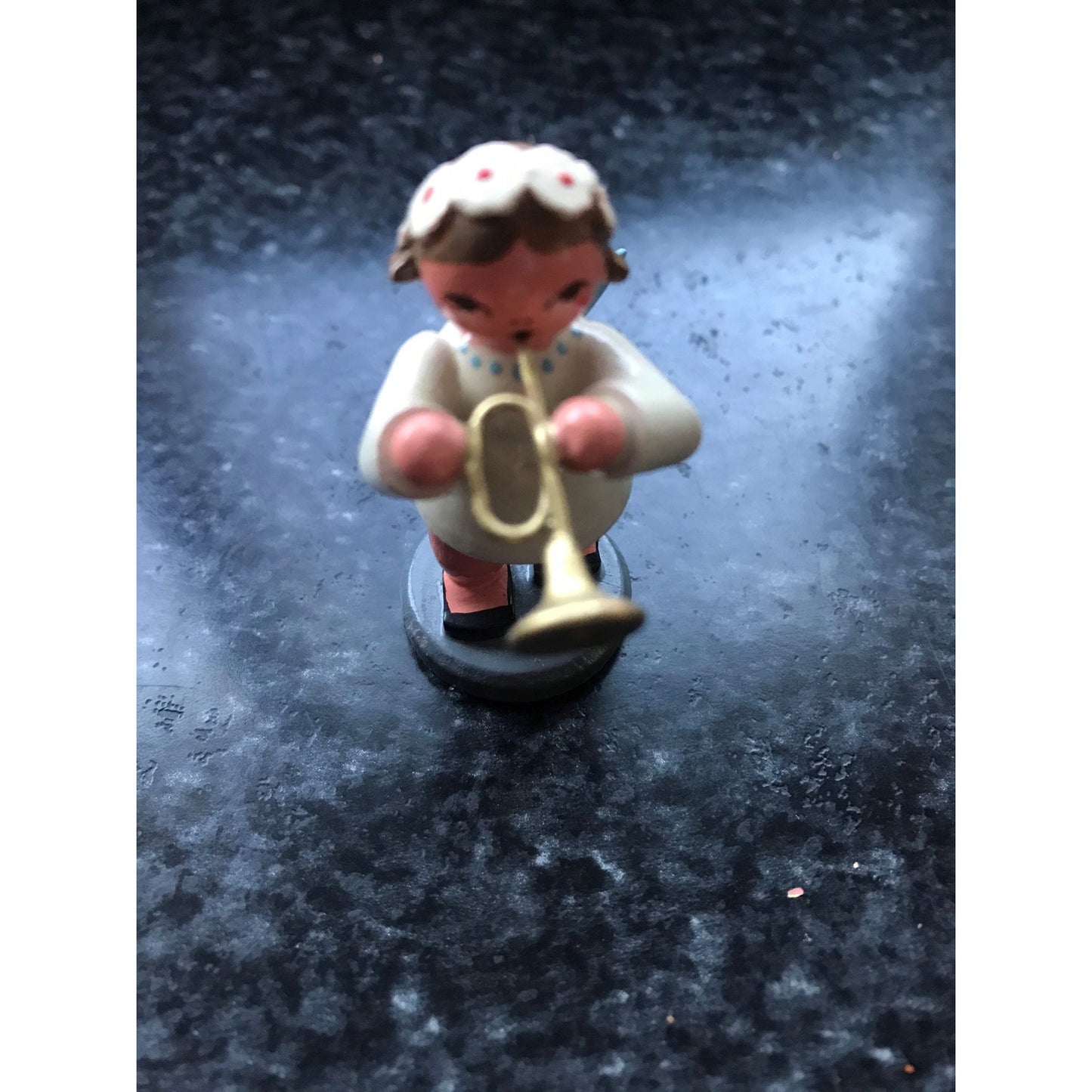 Vintage Christmas Wooden Music Angel Playing The Trombone Erzgebirge Made In Germany Orchestra