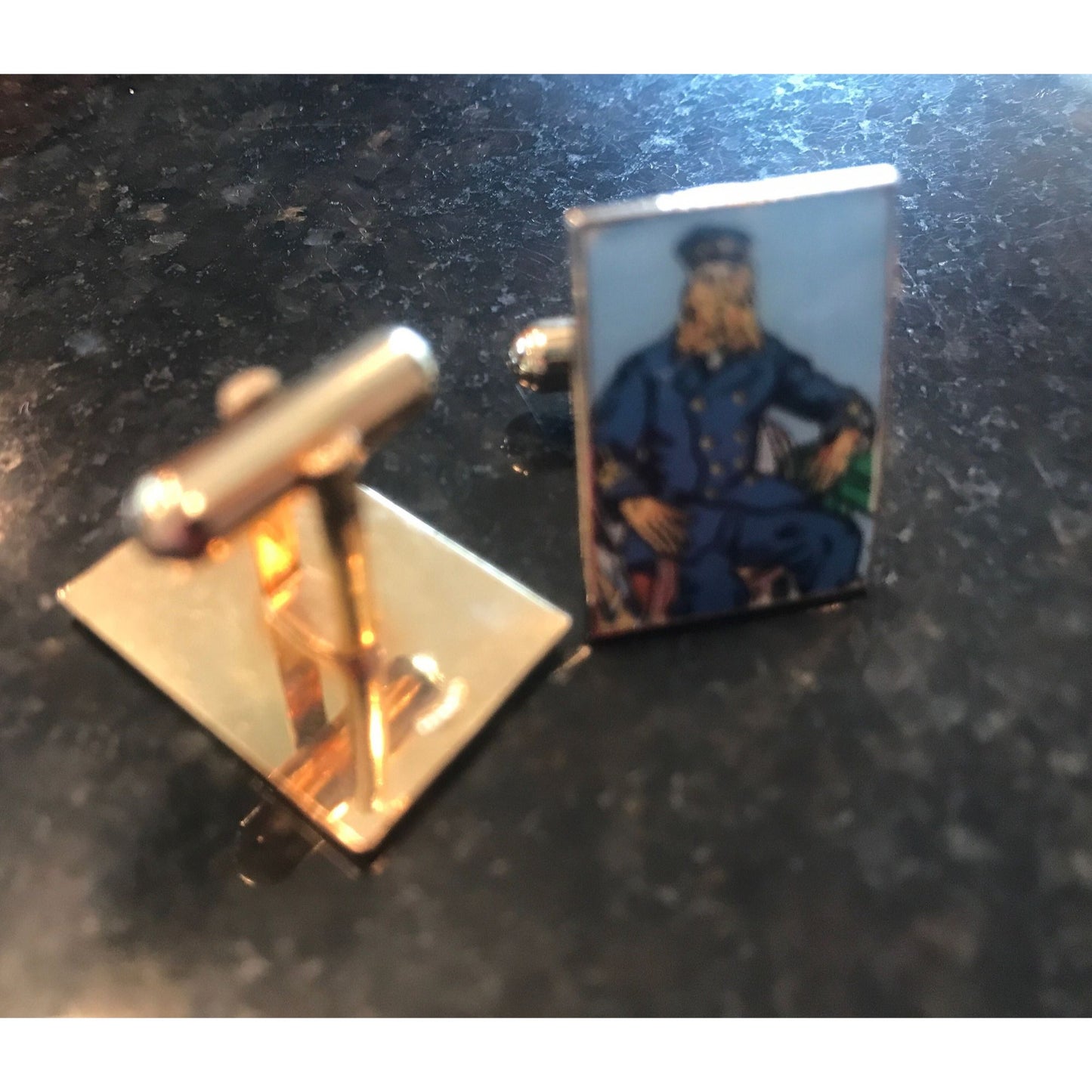 Vtg Portrait Of The Postman Joseph Roulin By Vincent Van Gogh Enamel Cufflinks Made In Germany Gold Plate One Of A Kind