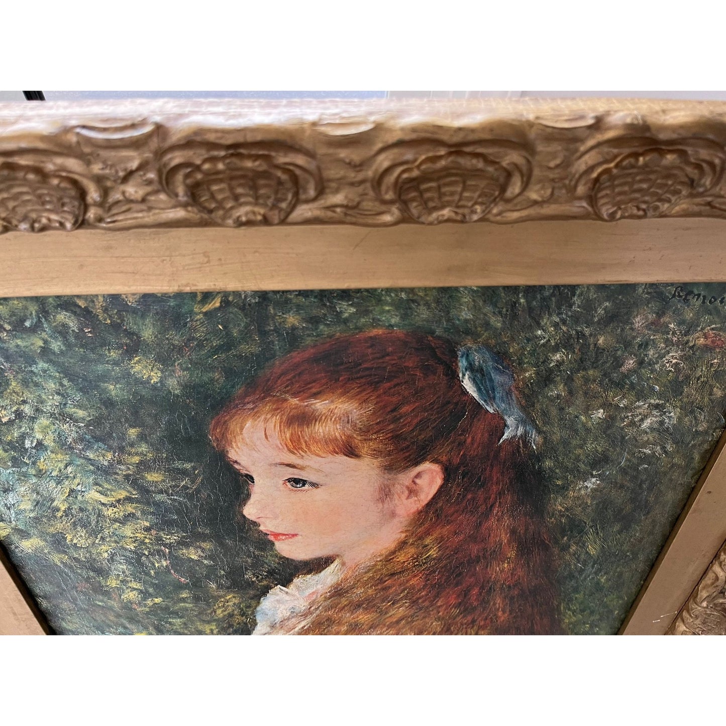 Antique Gold Leaf Ornate Shell Pattern Wooden Frame Picture Of Miss Irene Cahen d'Anvers By Pierre Auguste Renoir Renoir