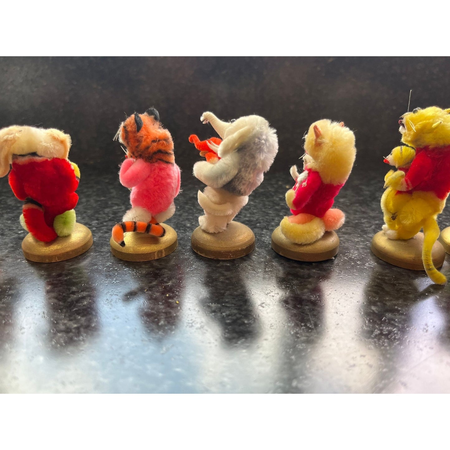 Vtg Set Of 12 Handmade Chenille Animals Mother & Child 2" Figurines Amazing Details One Of A Kind