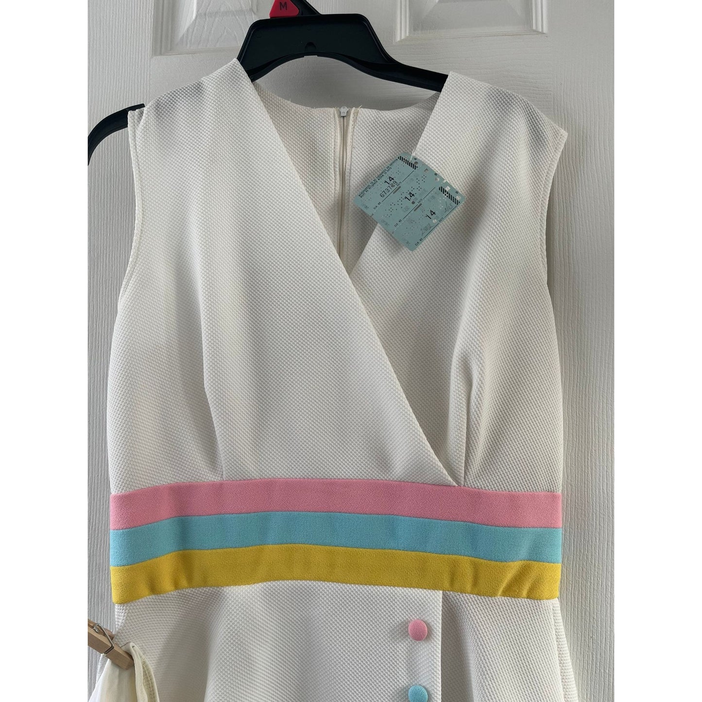 Vtg 1970's Tennis Dress & Panties By Saks Fifth Avenue Active Sportswear Size 14 White With Pink Blue Yellow NWT